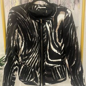 Tahari Animal Print Linen Blend, zippered long sleeve jacket